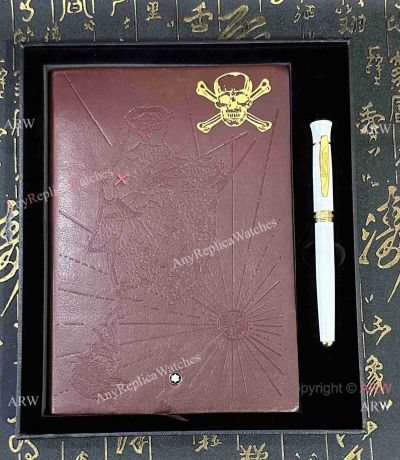 Best Fake Montblanc Stationary | Mont Blanc Skull Notepad Holder and White Rollerball Set 